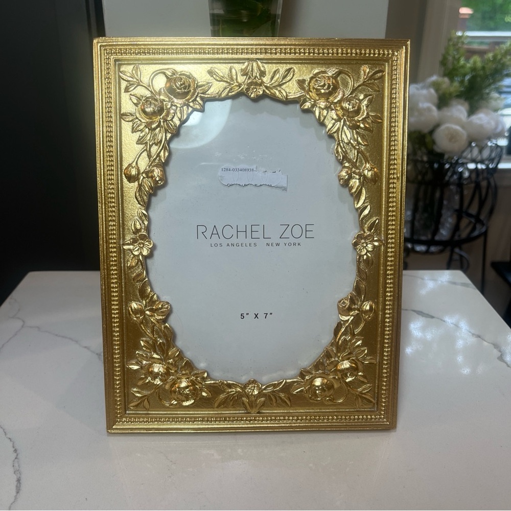 Rachel Zoe 4x6 Ornate Photo Frame Floral Gold Resin Relief Botanical NWOT